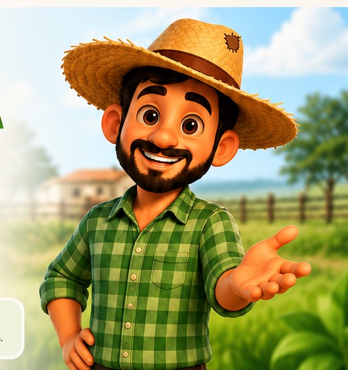 Ilustração do personagem Compadre IA no campo.